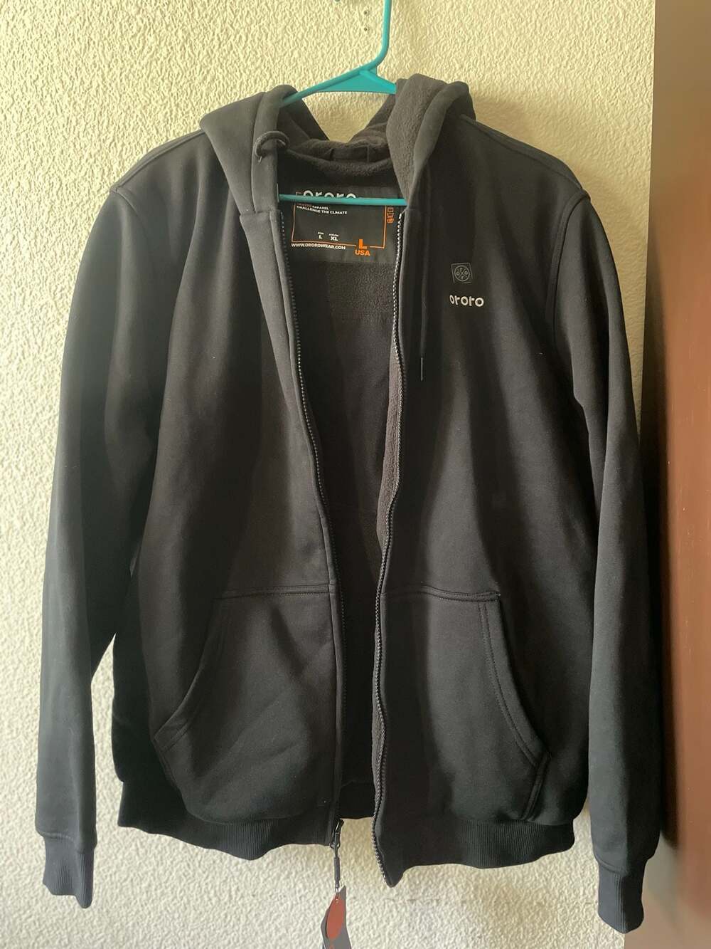 ORORO Heated Full Zip Hoodie Jacket Black Size L Large NWT No Battery Pack